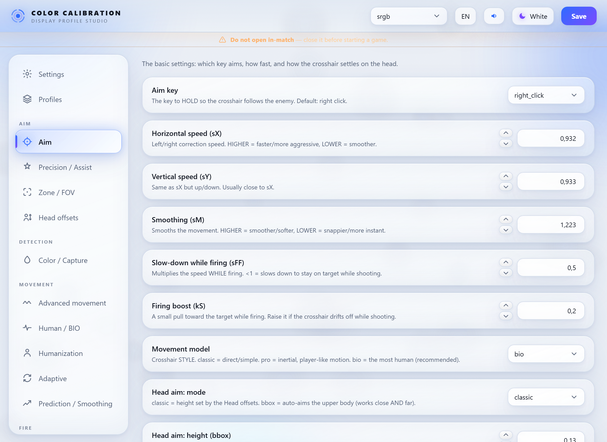 KIKA control panel, light theme